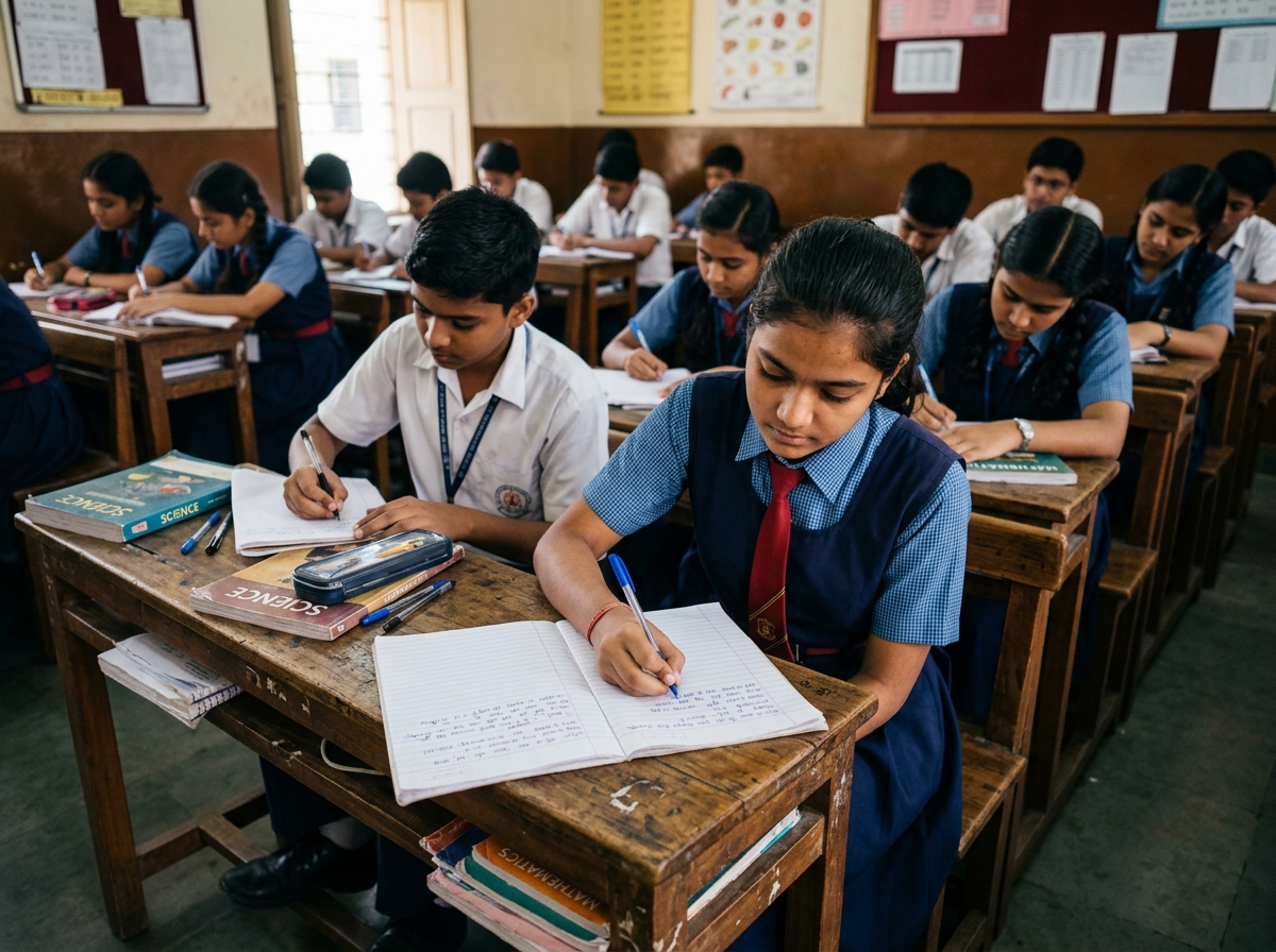 Students Dedicatedly Writing at Desks